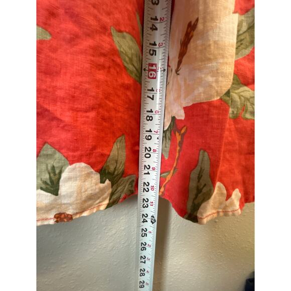Roolee 100% linen V-neck Fit Flare Women's Red Floral Magnolia Dress Size Small - Picture 10 of 11